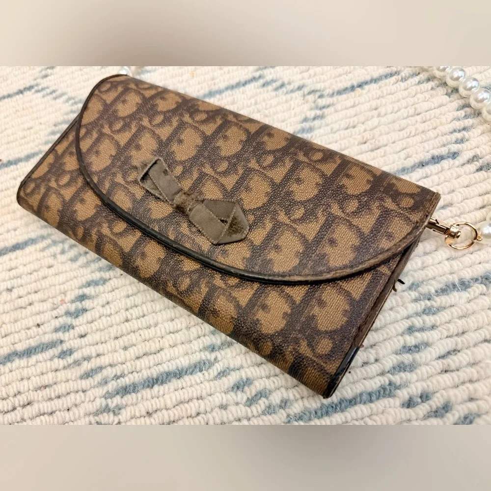 DIOR Vintage Y2K Romantique Brown Diorissimo Ribbon Canvas Leather W/ Crossbody